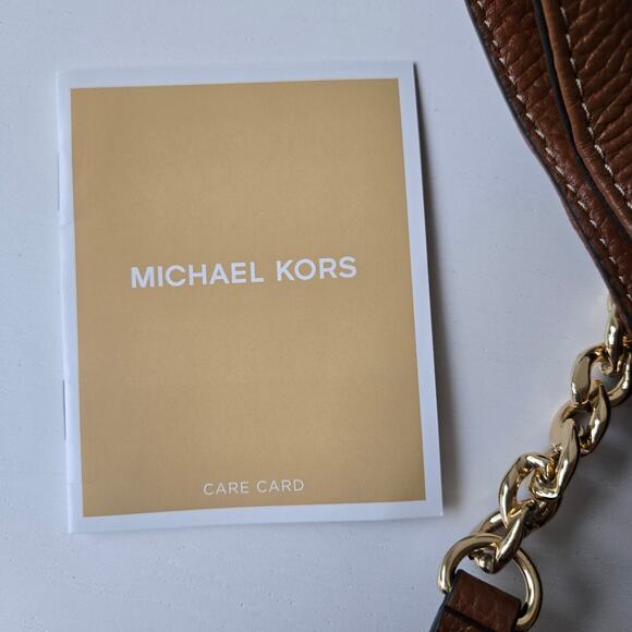 Michael Kors NEW Jet Set Pebbled Leather Mocha Brown Tan Tote Bag Gold Chain NWT - Picture 14 of 15